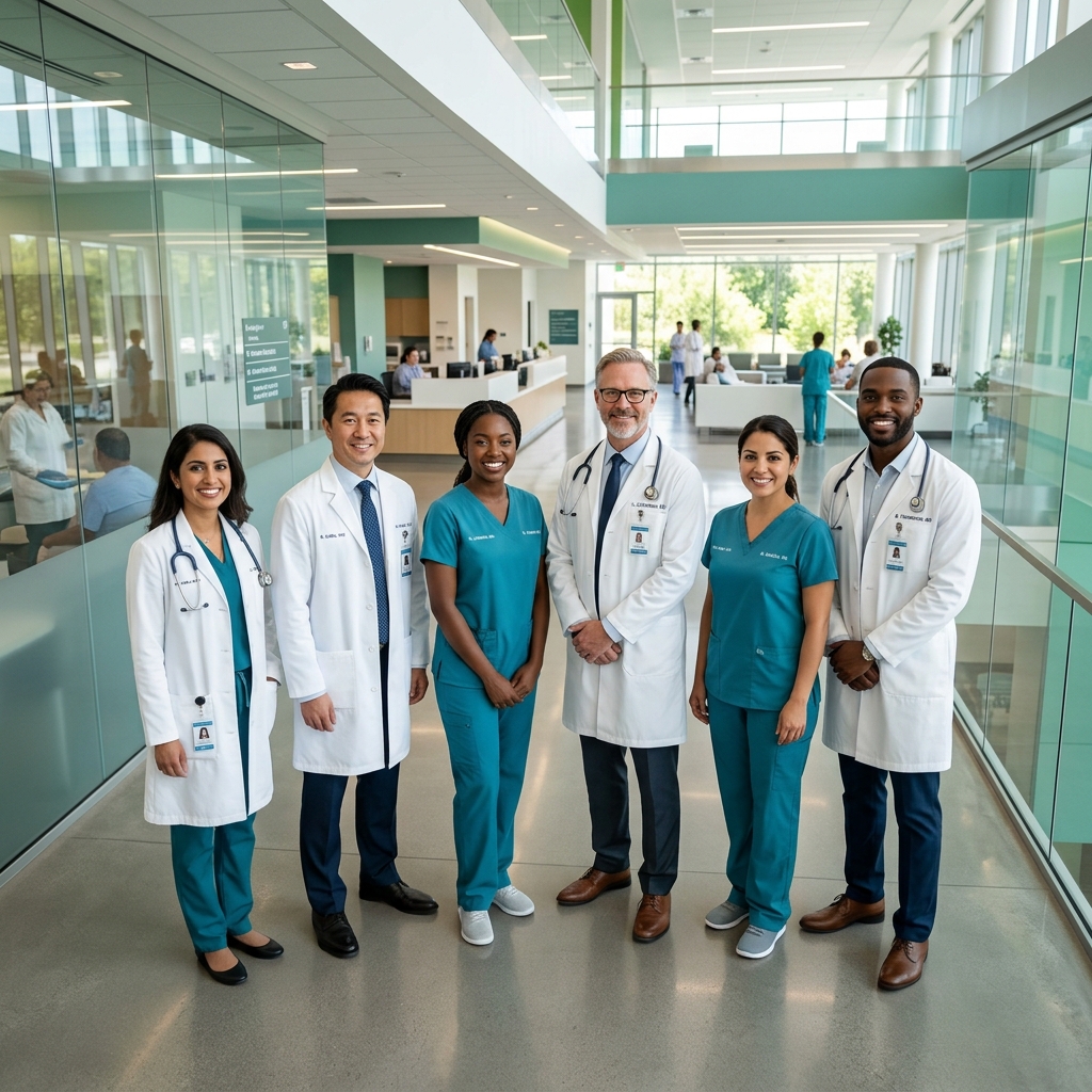 Professional medical team at modern hospital